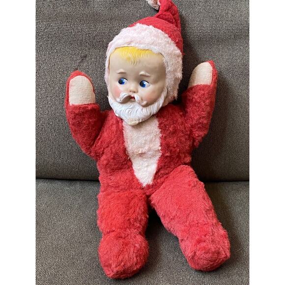 Knickerbocker | Holiday | Vintage Knickerbocker Rubber Face  Vintage Knickerbocker Rubber Face Baby Santa Plush Christmas Toy 1950s Kitsch